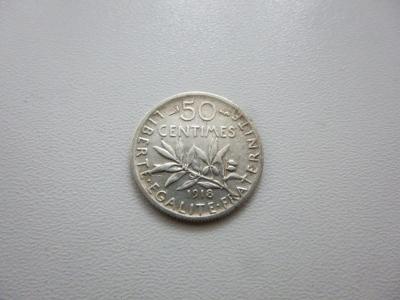 50 Centimes 1918, Francúzsko, striebro, Ag