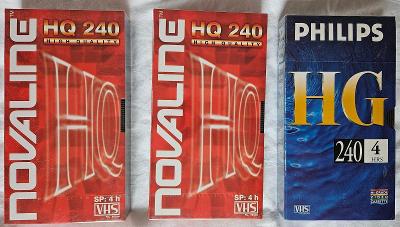 3x nerozbalená videokazeta VHS 240 - Philips a Novaline