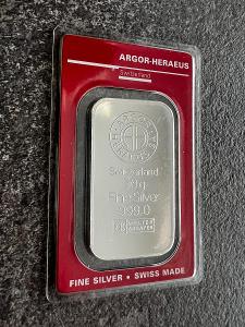 Strieborná tehla (zliatok) 50 gramov - Argor Heraeus SA Švajčiarsko