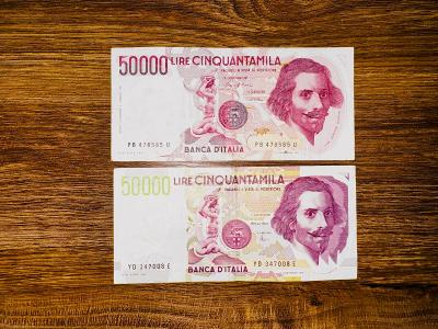 TALIANSKO, 2 x 50 000 Lire - dve rozne varianty !!!