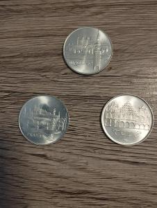 Pamätné strieborné mince 50,-Kčs. Bratislava, Praha, Telč.