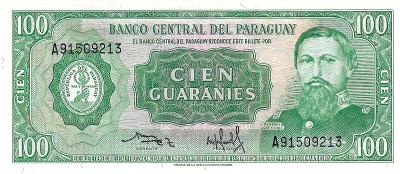 Paraguaj, 100 Guaranies, 1952, Pick 205, UNC