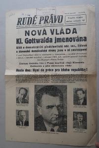 Rudé právo -únor 1948- Gottwald komunisté Vítězný únor ZVLÁŠTNÍ VYDÁNÍ