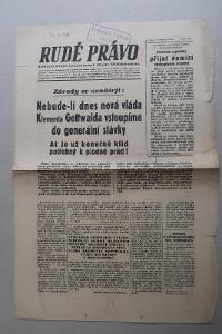Rudé právo -únor 1948- Gottwald komunisté Vítězný únor ZVLÁŠTNÍ VYDÁNÍ
