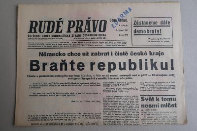 Rudé právo říjen 1938 mnichovská krize obd. Mobilizace Druhá republika