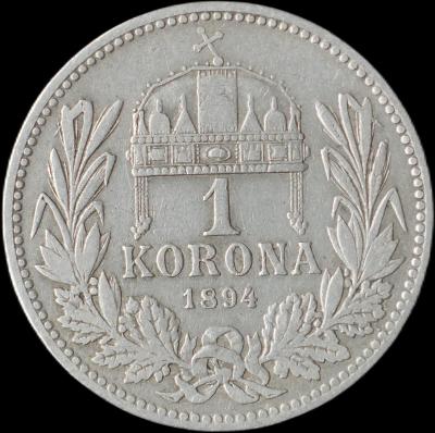 Rakúsko-Uhorsko - 1 koruna 1894 KB - strieborná minca 