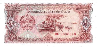 Laos, 20 Kip, bez dátumu, Pick 28b, UNC