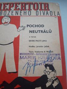 JAN WERICH - unikátny autogram na spevníku POCHOD NEUTRÁLOV