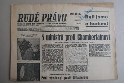 Noviny Rudé právo říjen 1938 období Mnichova a mobilizace