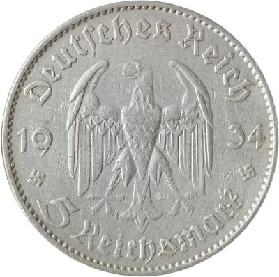Nemecko - 5 marka 1934 F kostol !!!