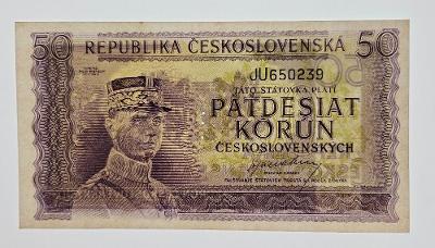 ČSR 50 Kčs 1945 Štefánik - UNC/N - séria JU - AUKCIA FJI-COINS