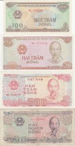 Vietnam, 100,200,500,2000 Dong, P 100b, 101a, 105a, 107a, VF-UNC, 4 ks