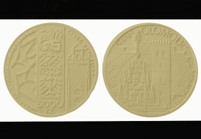 2 KUSY 5000,- 1/2 OZ AU zlatá minca ČNB MPR OLOMOUC štandard a proof