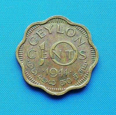 Ceylon 10 cents 1944 G.VI. KM 118 Ni-brass