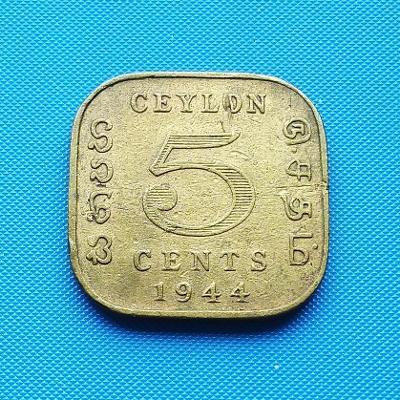 Ceylon 5 cents 1944 G.VI. KM 113.2 Ni-brass