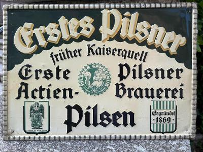 Pivná ceduľa Erste Pilsner Actien Brauerei Pilsen Gambrinus Orig 1932