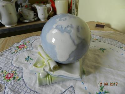 Krásná stará porcelánová Zeměkoule Atlas Globus