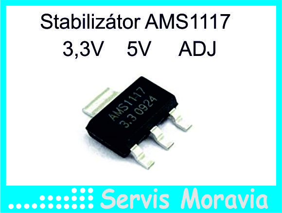 AMS1117 stabilizátor napätia 3,3V 5V ADJ - Elektronické súčiastky