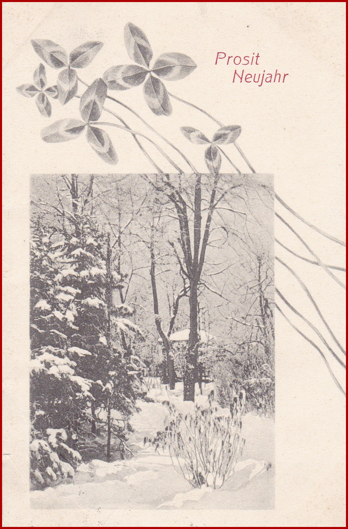 Nový rok * štvorlístok, zimná krajina, gratulačný * M2963 - Pohľadnice