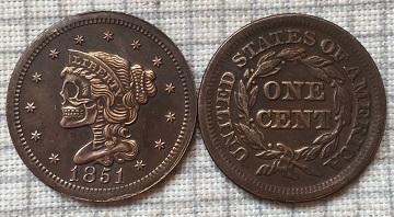 USA 1 cent 1851 Liberty Lebka tulácký M-0915