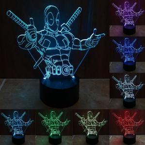 Deadpool - LED lampa 3D, různé barvy