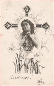 Žena * lilie, květiny, modlitba, kříž, gratulační * M6015