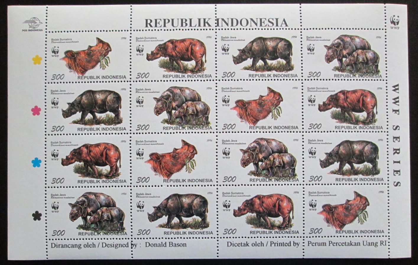 Indonézia 1996 Nosorožce, WWF Mi# 1648-51 0387 - Známky fauna