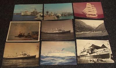 Sestava 9 ks pohlednic - Lodě a parníky (A07)
