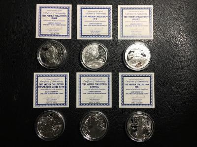 Sada unikátních šesti stříbrných 1oz Ag .999 mincí Alfons Mucha 2017