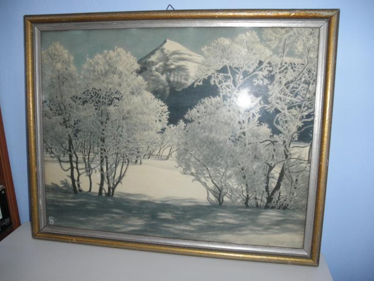 OBRAZ - AQUARELL L.WILH.SIMON- ZIMNÍ KRAJINA - 71 x 56 cm, včetně rámu