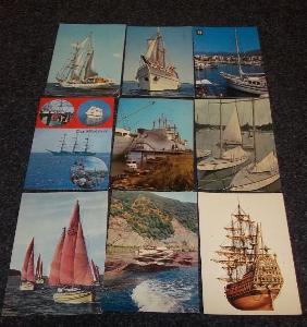 Sestava 9 ks pohlednic - Lodě - parníky - plachetnice (A63)
