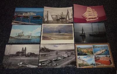 Sestava 9 ks pohlednic - Lodě - parníky - plachetnice (A66)