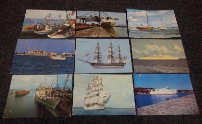 Sestava 9 ks pohlednic - Lodě - parníky - plachetnice (A69)