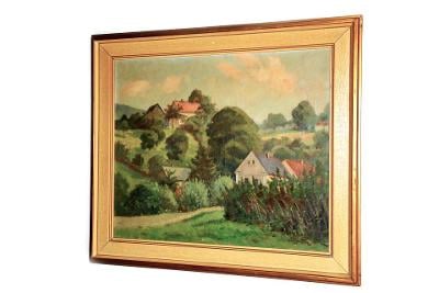 obraz, olej na plátně, Sychrovský - na okraji obce 1965