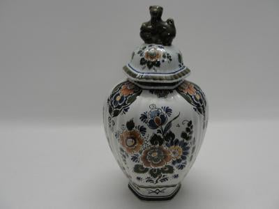 Váza s víkem - holandský porcelán, Delft Polychroom