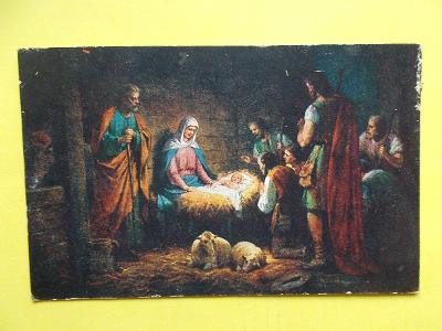 Umělecká pohlednice  Betlém jesličky narození Krista vánoce Mathauser 