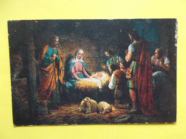 Umělecká pohlednice  Betlém jesličky narození Krista vánoce Mathauser 