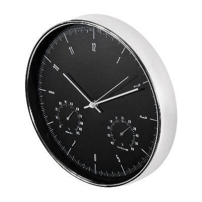 Nástěnné hodiny stříbrné 12'' 30cm s teploměrem a vlhkoměrem CE60 S 