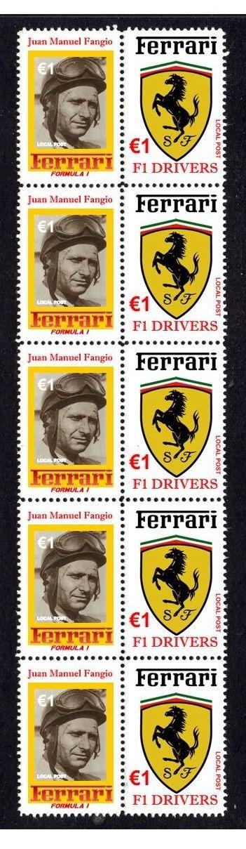 FERRARI FORMULA 1 Fangio - arch s poštovními známkami 10 ks více druhů