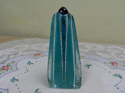 Zajímavá modrá trojboká Autorská Váza Tyrkys Čechy