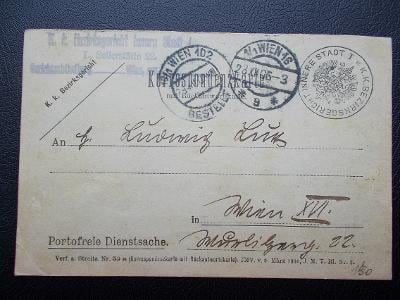Celistvost Rakousko tiskopis odpovědka Vídeň služební bez porta 1906