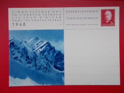 Korespondenční lístek celina kašet Tatry Zimní sletové hry Beneš 1948