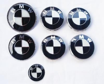 BMW znaky a pokličky - celá sada (černo-bílé)