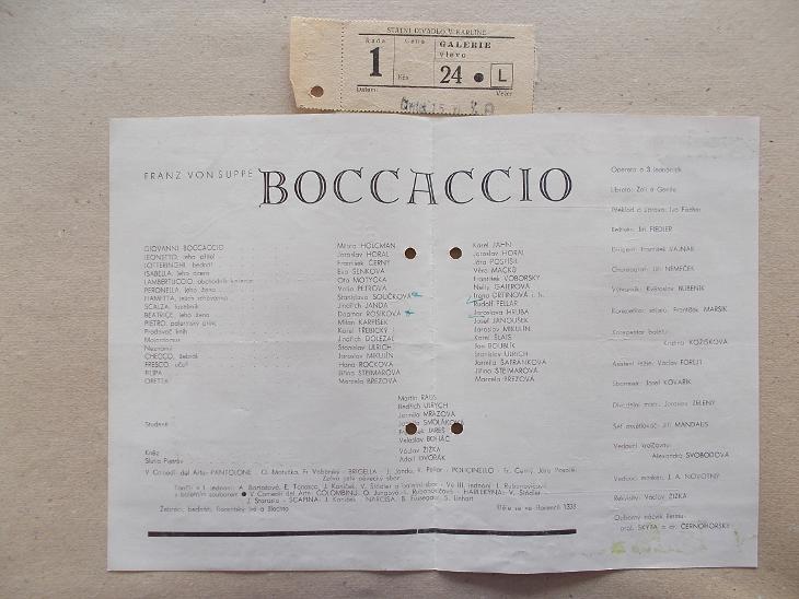 Starý divadelní program Hudební Praha Karlín reklama Boccaccio vstupen - Starožitnosti a umění