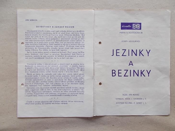 Starý divadelní program Praha ABC Vodičkova reklama Jezinky a Bezinky - Starožitnosti a umění