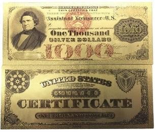 USA 1000$ dolarů 1878 dollars Zlatá bankovka fólie amerických 