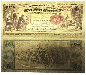USA 5$ dolarů 1875 dollars Zlatá bankovka fólie amerických