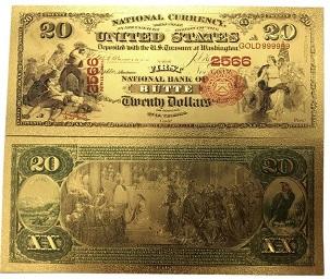 USA 20$ dolarů 1875 dollars Zlatá bankovka fólie amerických orlice