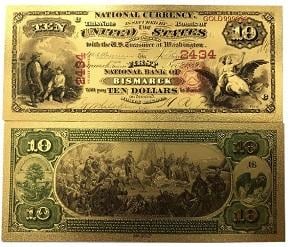 USA 10$ dolarů 1875 dollars Zlatá bankovka fólie amerických