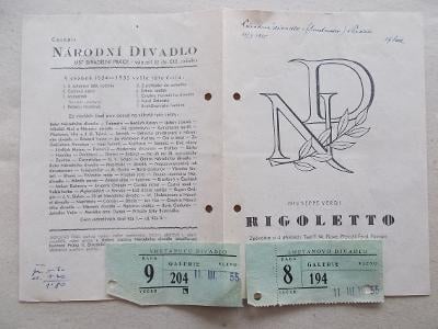 Starý program Národní divadlo Smetanovo vstupenky herec Rigoletto